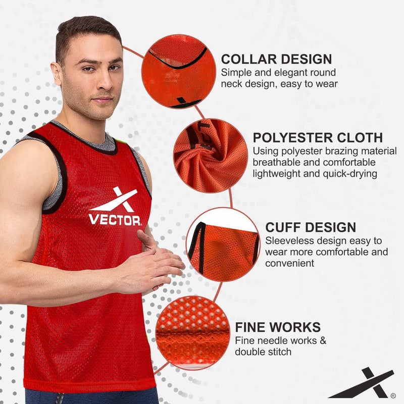 Vector X Training Bibs for Football Soccer Basketball Volleyball for Track and Field Play - Red, L - Image 3